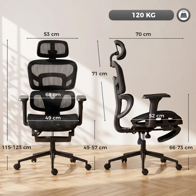 HOMCOM Sedia Ufficio Ergonomica Reclinabile Con Poggiapiedi E Supporto Lombare Nero
