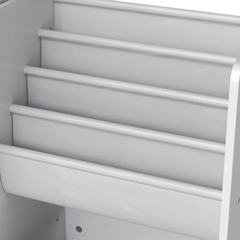 AIYAPLAY Meuble Rangement Enfant à 3 Niveaux avec 4 Porte-livres, 3 Bacs en Tissu et Compartiment, 64,5 x 30 x 66 cm, Blanc