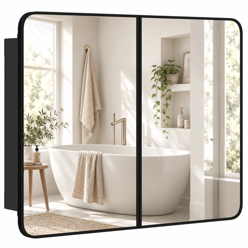 HOMCOM 76.2 x 11.6 x 61 cm Bathroom Mirror Cabinet, Wall Cabinet with Adjustable Shelves, Wall-Mounted or Recessed, Black