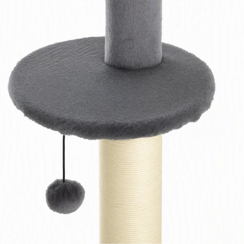 PawHut Plafondhoge krabpaal 225-255 cm verstelbaar met 5 niveaus, sisal krabpalen, krabbord en hangmat