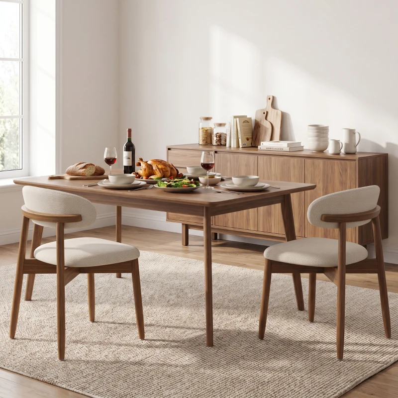 HOMCOM Juego de 2 Sillas de Comedor Tapizadas de Lino sin Brazos Respaldo Curvado Patas de Madera de Caucho Crema