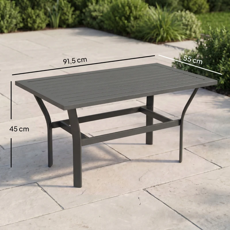 Outsunny Balkontafel Metaal met Lamellenontwerp Weerbestendig, Koffietafel, Tuintafel 91,5 x 55 x 45 cm Donkergrijs