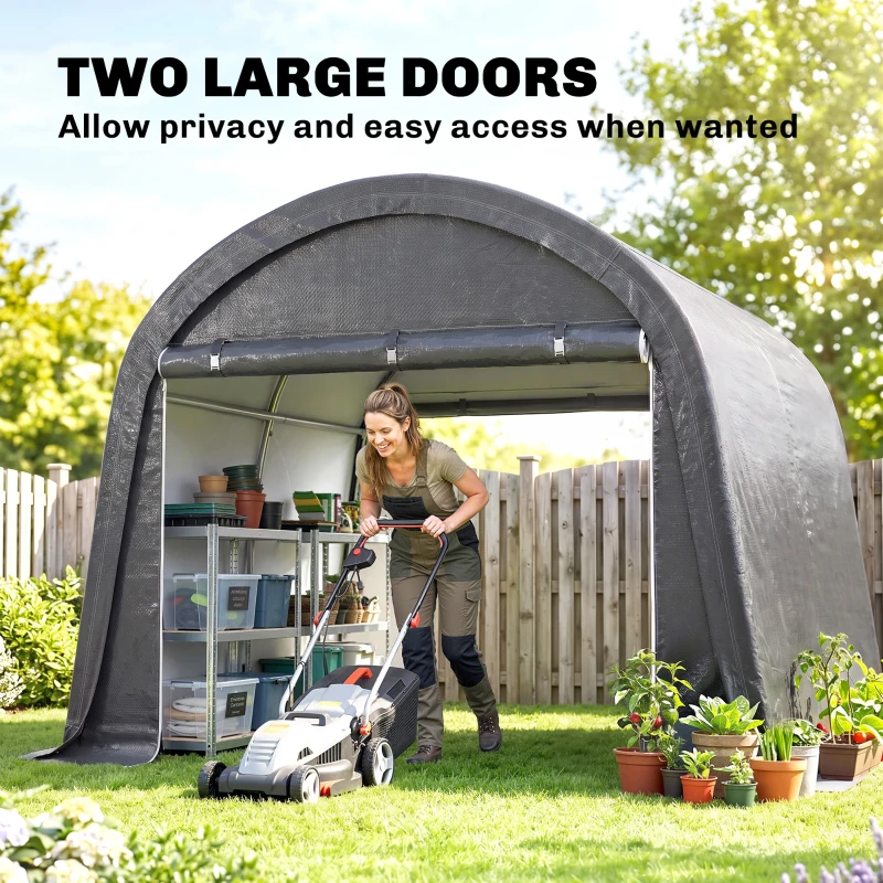 Outsunny 3 x 3(m) Garden Storage Tent, Heavy Duty Outdoor Shed with 2 Doors, Waterproof Portable Shed Tent Shelter with Galvanised Steel Frame for Bike, Motorcycle, Garden Tools, Grey