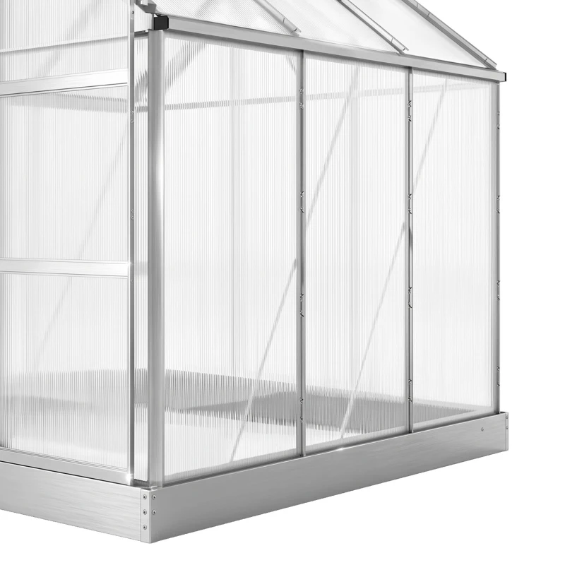 Outsunny 6 x 6ft Walk-In Greenhouse, Polycarbonate Greenhouse with Sliding Door, Window, Aluminium Frame, Foundation, Silver