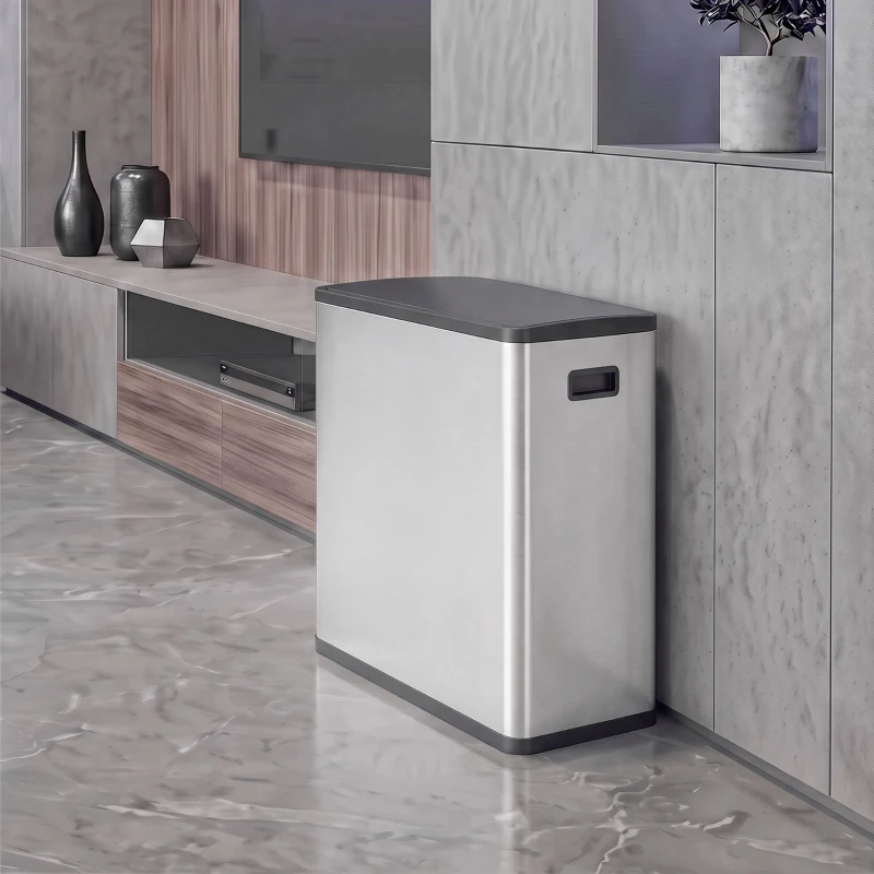 HOMCOM Automatischer Mülleimer mit Infrarot-Bewegungssensor und Mülltrennsystem Deckel 60L Silber