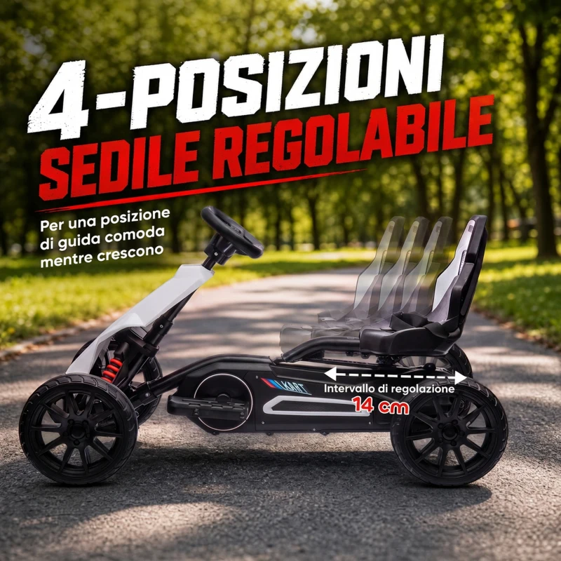 HOMCOM Go Kart Elettrico per Bambini 3-8 Anni, 12V 3-5 km/h, con Cintura di Sicurezza, Capacità 30 kg, Bianco