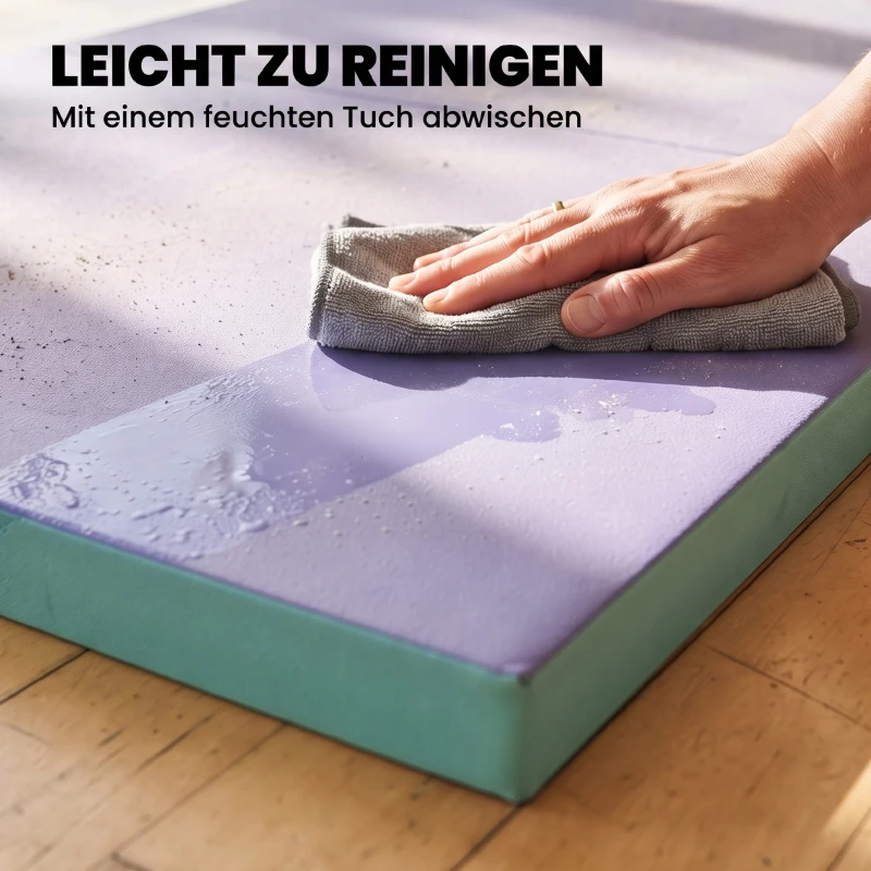 SPORTNOW Trainingsmatte Faltbare Fitnessmatte mit Griff Sportmatte für Yoga Fitness Synthetikbezug 180 x 60 x 5 cm Grün+Lila