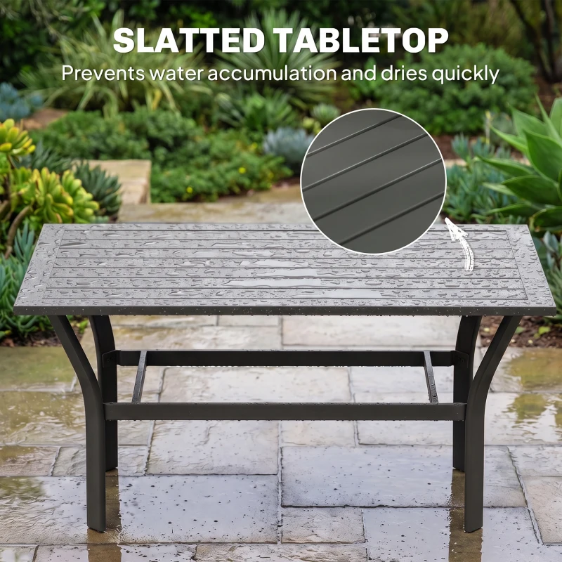 Outsunny Metal Garden Coffee Table, Rectangular Outdoor Side Table with Slatted Tabletop, Foot Pads for Outside, Garden, Balcony, Porch, 91.5 x 55 x 45cm, Dark Grey