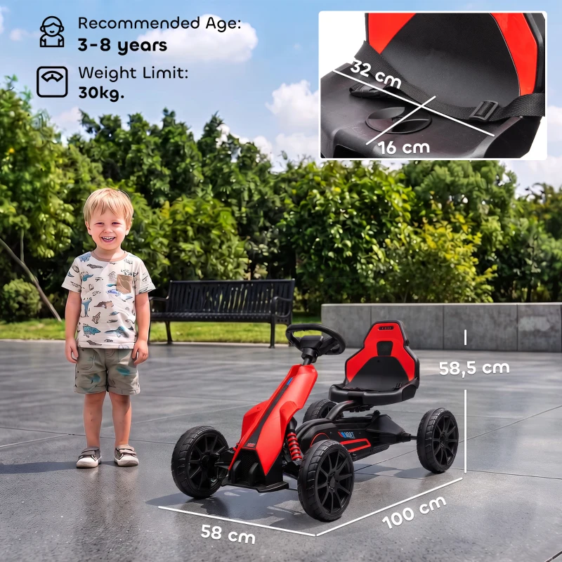HOMCOM Go Kart Elettrico per Bambini 3-8 Anni, 12V 3-5 km/h, con Cintura di Sicurezza, Capacità 30 kg, Rosso