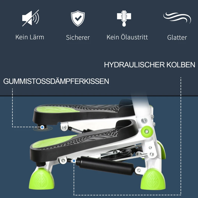 HOMCOM Stepper fitnessapparaat, LCD-monitor, antislippedalen, Staal en ABS, 55x44x108 cm, Groen+Zwart