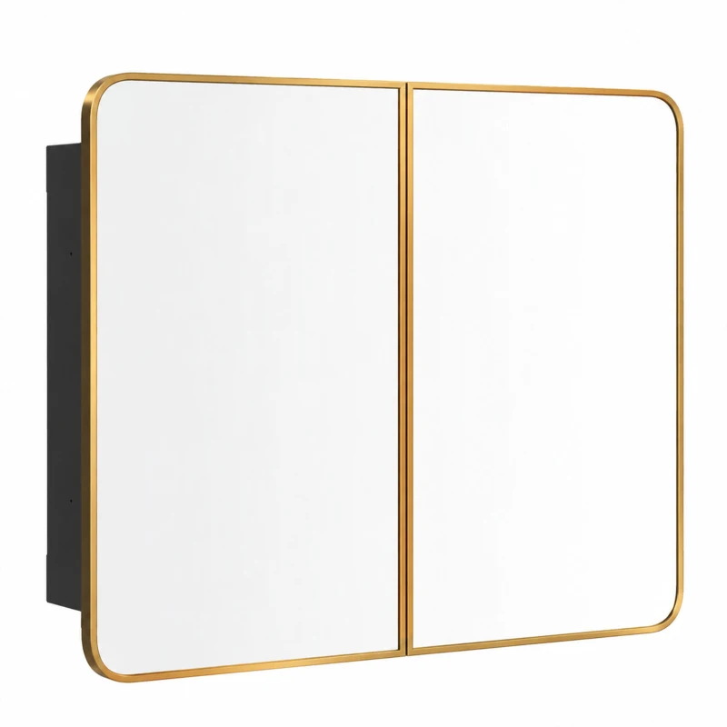 HOMCOM 76.2 x 11.6 x 61 cm Bathroom Mirror Cabinet, Wall Cabinet with Adjustable Shelves, Wall-Mounted or Recessed, Gold Tone