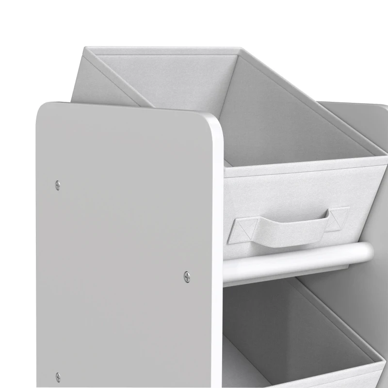 AIYAPLAY Meuble Rangement Enfant à 3 Niveaux avec 4 Porte-livres, 3 Bacs en Tissu et Compartiment, 64,5 x 30 x 66 cm, Blanc