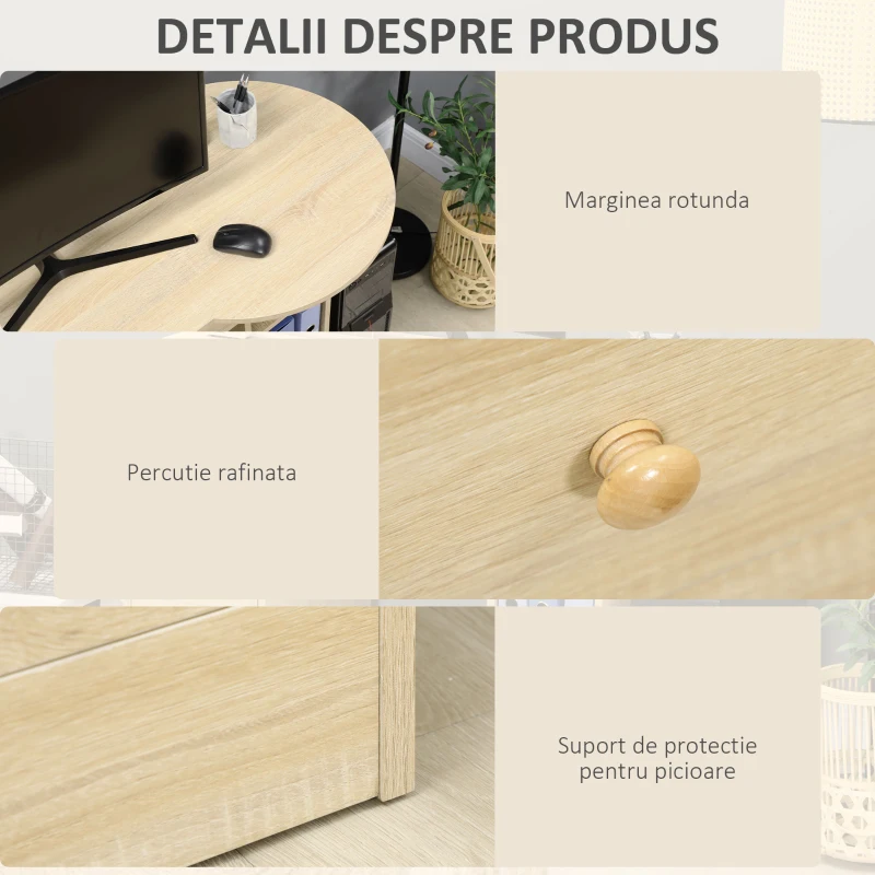 HOMCOM Birou PC pentru Birou cu Rafturi, Sertare si Polita Superioara din Lemn, 125x60x74 cm