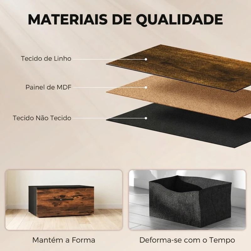 HOMCOM Cómoda de Quarto com 5 Gavetas, Cómoda em Tecido com Tampo de Madeira, Castanho e Preto