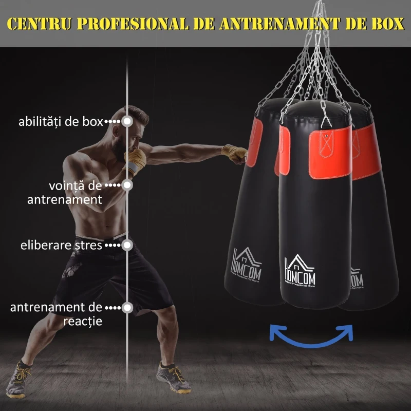 HOMCOM Set sac de box cu mănuși, 16 kg, Ø30 x 120 cm, negru și roșu
