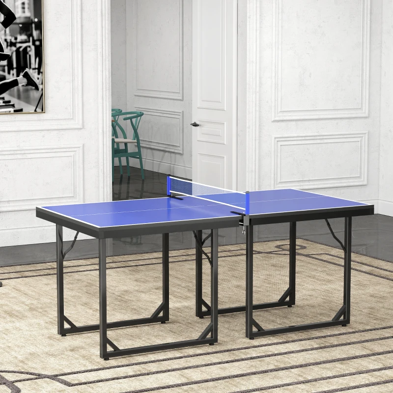HOMCOM Mesa de Ping-Pong Plegable con Red y Marco de Acero para Interior 182x91x76 cm Azul