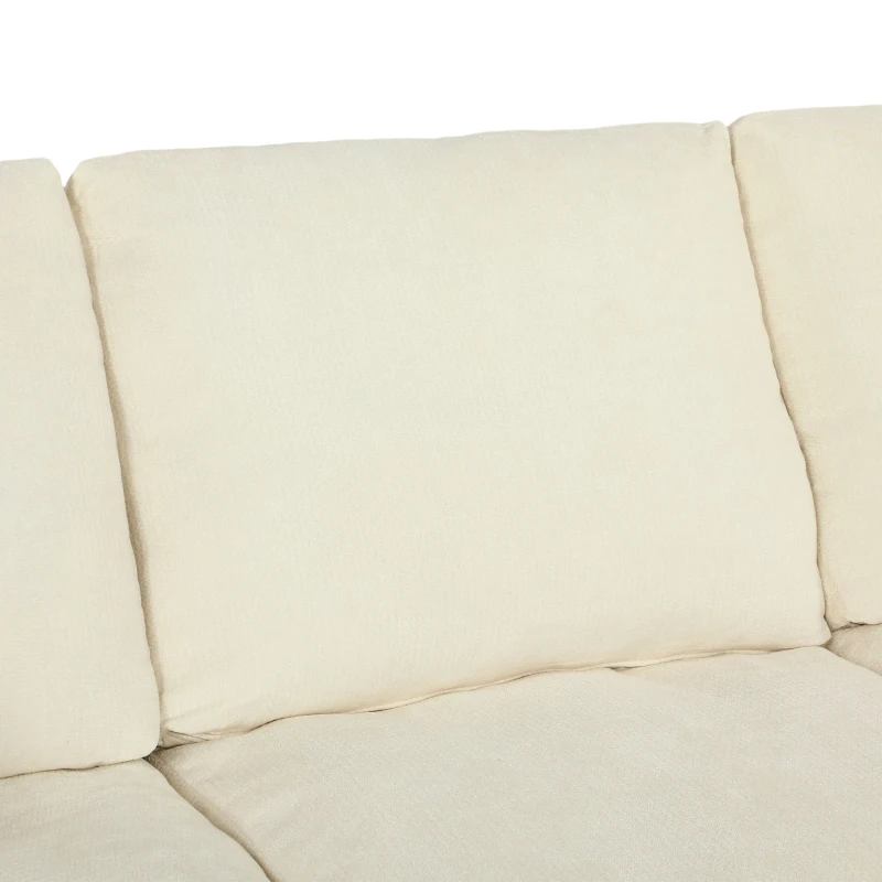 HOMCOM Canapé 3 Places avec Pouf Réversible, Canapé d'Angle Modulable en Chenille 254 cm Moderne, Assise Large, Crème