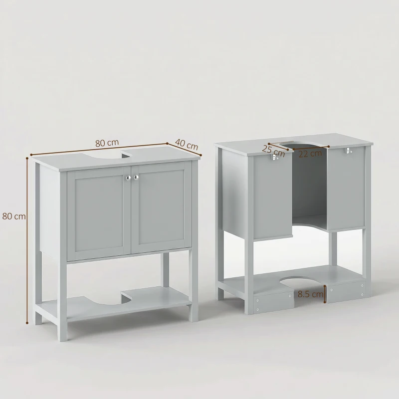 HOMCOM Under Sink Bathroom Cabinet with 2 Doors, Open Shelf and U-Shape Cut-Out for Basin with or without Pedestal, Light Blue