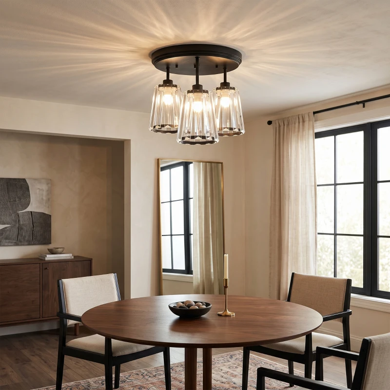 HOMCOM 3-Light Crystal Glass Ceiling Light, Triple Head with Dual Mounting, Modern Ceiling Lamp for Living Room, Black
