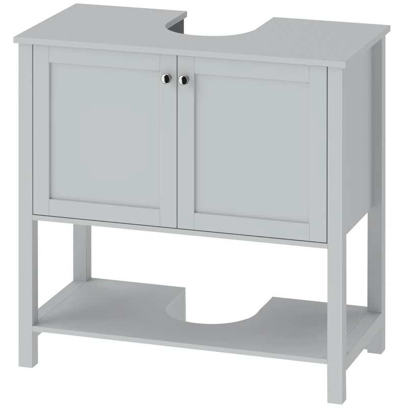 HOMCOM Under Sink Bathroom Cabinet with 2 Doors, Open Shelf and U-Shape Cut-Out for Basin with or without Pedestal, Light Blue