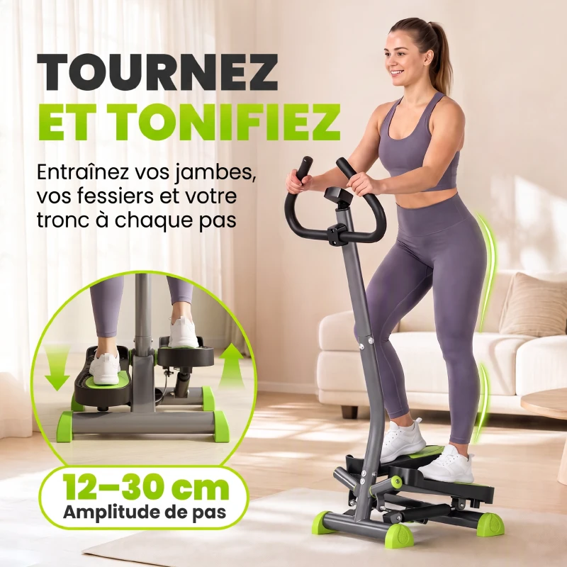 HOMCOM Stepper avec guidon stepper fitness appartement écran LCD résistance réglable acier gris vert noir