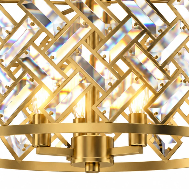 HOMCOM 3-Light Crystal Glass Ceiling Light, Modern Ceiling Lamp w/ 3 E14 Sockets for Living Room, Bulb Not Included, Gold Tone
