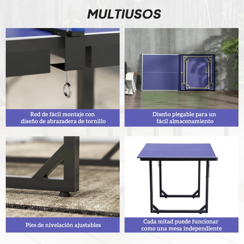 HOMCOM Mesa de Ping-Pong Plegable con Red y Marco de Acero para Interior 182x91x76 cm Azul