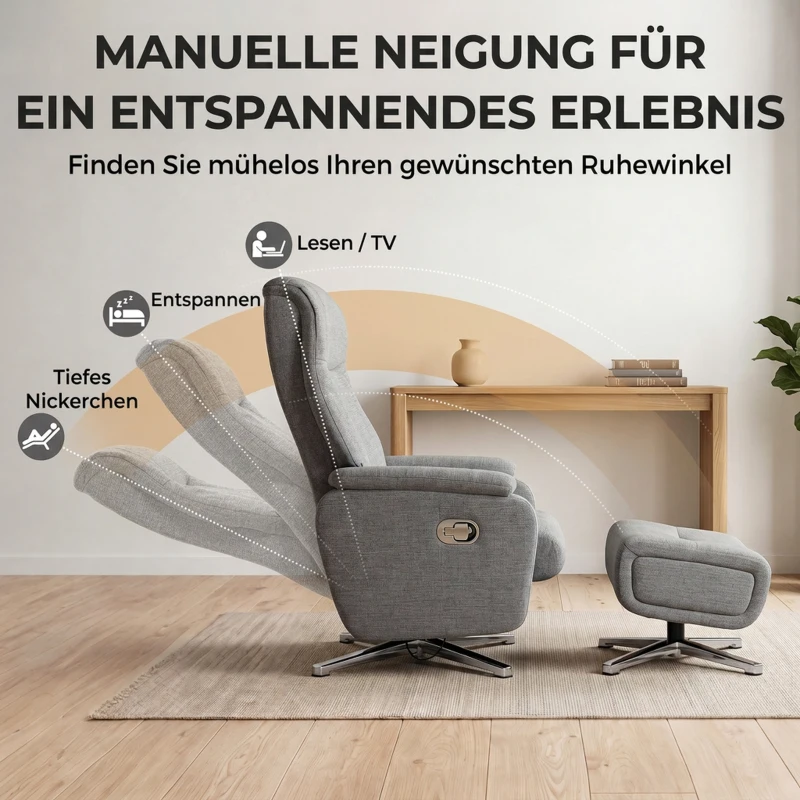 HOMCOM Relaxsessel manuell verstellbar Loungesessel mit Hocker Dunkelgrau