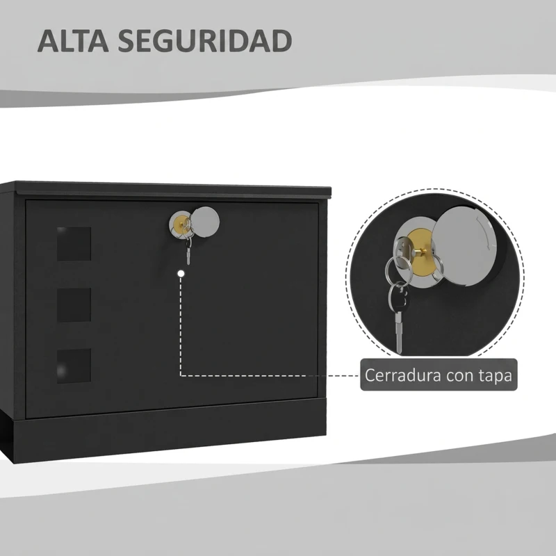 HOMCOM Buzón Exterior de Metal de Pared Correo Cerradura y 2 Llaves Ventanas de Vista Cierre Silencioso 36,5x11,5x29 cm Negro