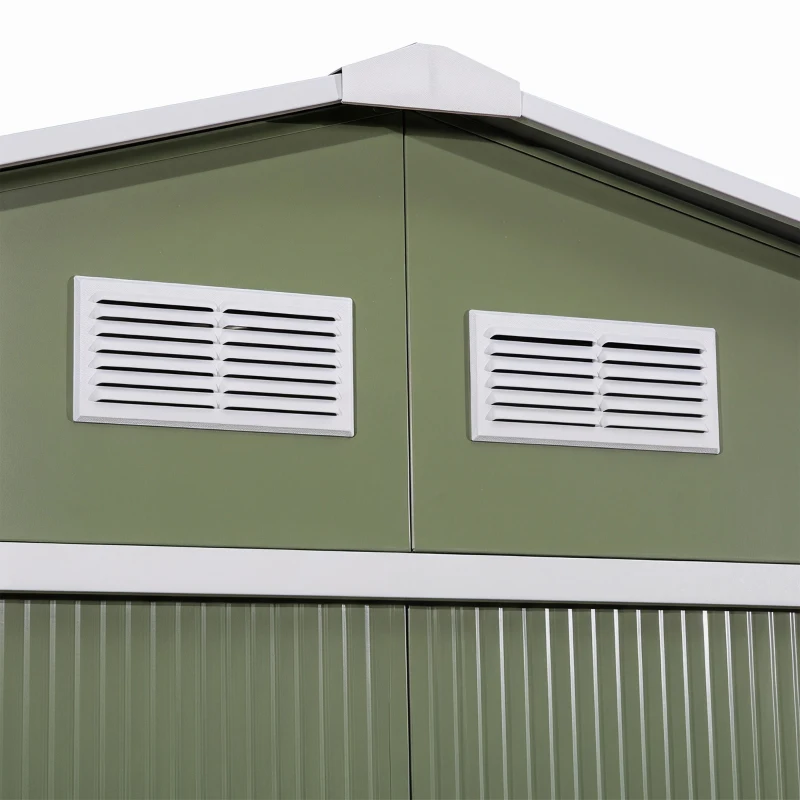 Outsunny 9 x 6ft Metal Garden Shed, Waterproof Outdoor Bike Storage Shed Galvanised with Vents, Foundation Kit, Apex Roof and Lockable Double Doors for Patio Lawn, Light Green