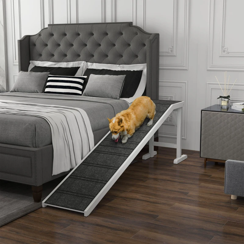 PawHut Pet Ramp for Dogs with Non-Slip Carpet and Top Platform - White & Grey