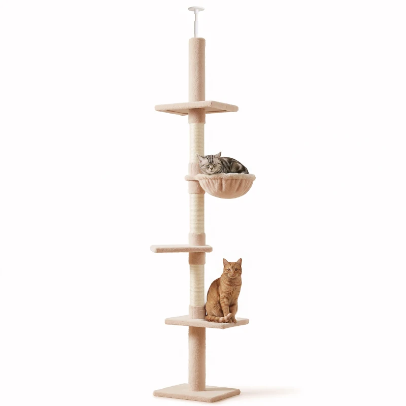 PawHut kattenboom krabboom kattenkrabboom met sisalpalen in hoogte verstelbaar beige(m-15)