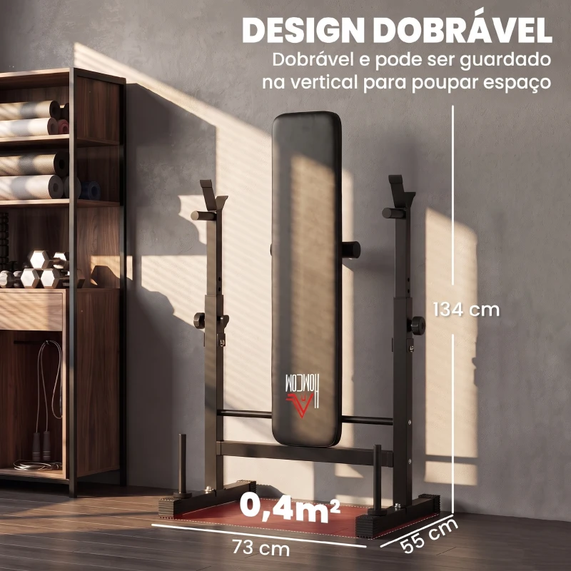 HOMCOM Banco de Pesos Multifuncional Dobrável com Suporte para Barras Ajustável e Estação de Dips 98-122x140x73 cm Preto