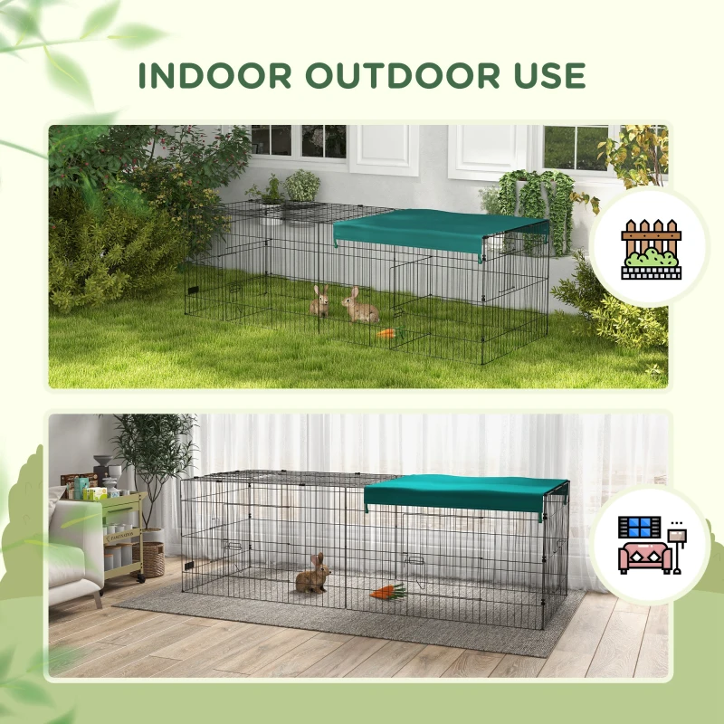 PawHut Parc enclos modulable acier avec bache pour lapins rongeurs petits animaux intérieur extérieur 220L x 85l x 70H cm vert