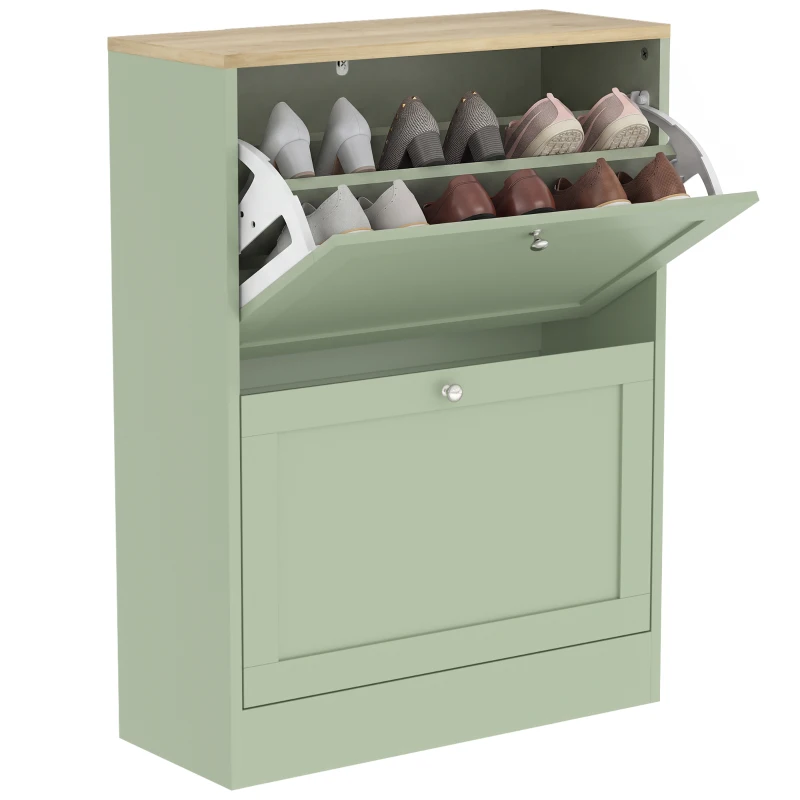 HOMCOM Schuhschrank 12 Paar, schmaler Schuhschrank mit 2 Schubladen, verstellbare Einlegeböden, 60 x 23,5 x 80 cm, Grün