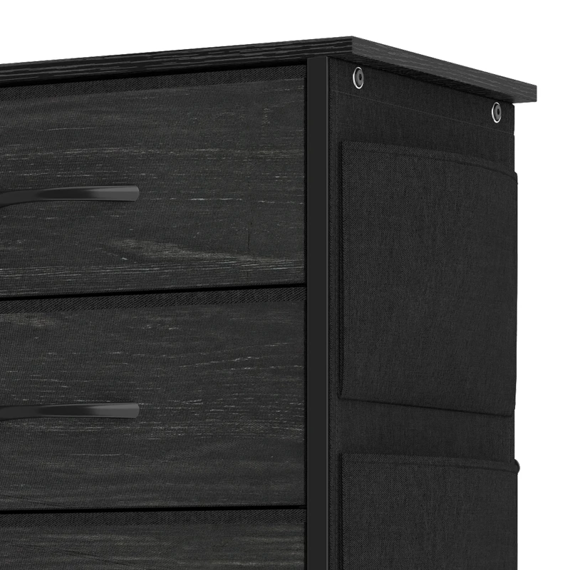 HOMCOM Chest of Drawers, Dresser with 10 Fabric Drawers, Tall Storage Unit with 4 Pockets and 2 Hooks Steel Frame, Black