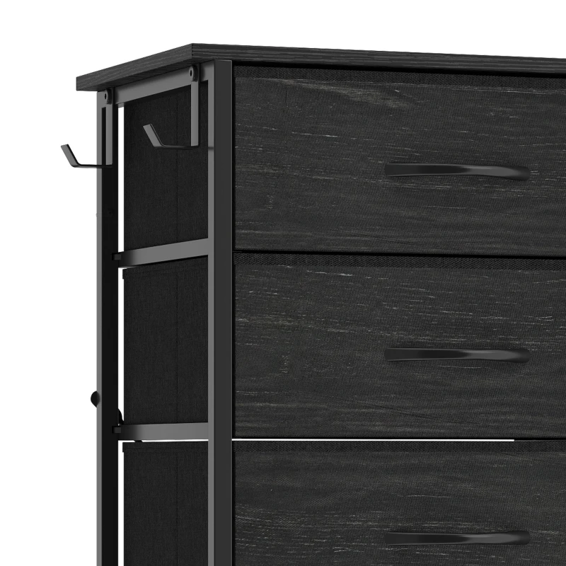 HOMCOM Chest of Drawers, Dresser with 10 Fabric Drawers, Tall Storage Unit with 4 Pockets and 2 Hooks Steel Frame, Black