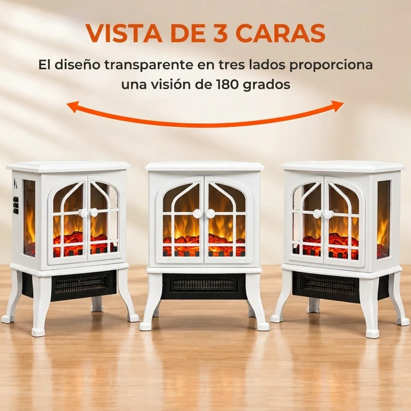 HOMCOM Chimenea Eléctrica de Pie  900/1800W Efecto Llama 3D Termostato Ajustable Ventanas Visibles para 15-30 ㎡ Blanco