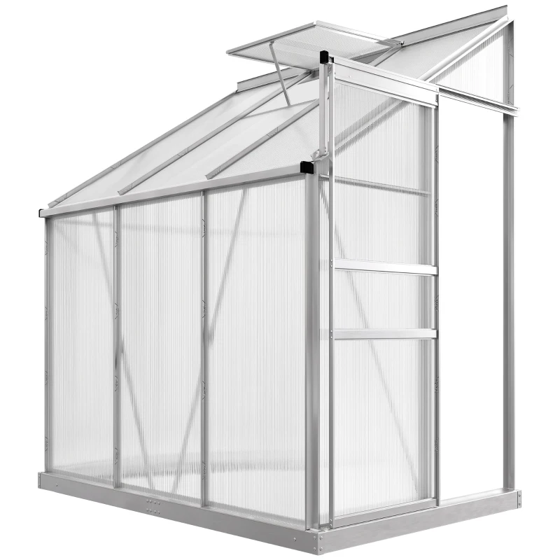 Outsunny Serre de jardin adossée aluminium polycarbonate 2,4 m² dim. 192L x 127l x 214H cm avec fenêtre et porte coulissante