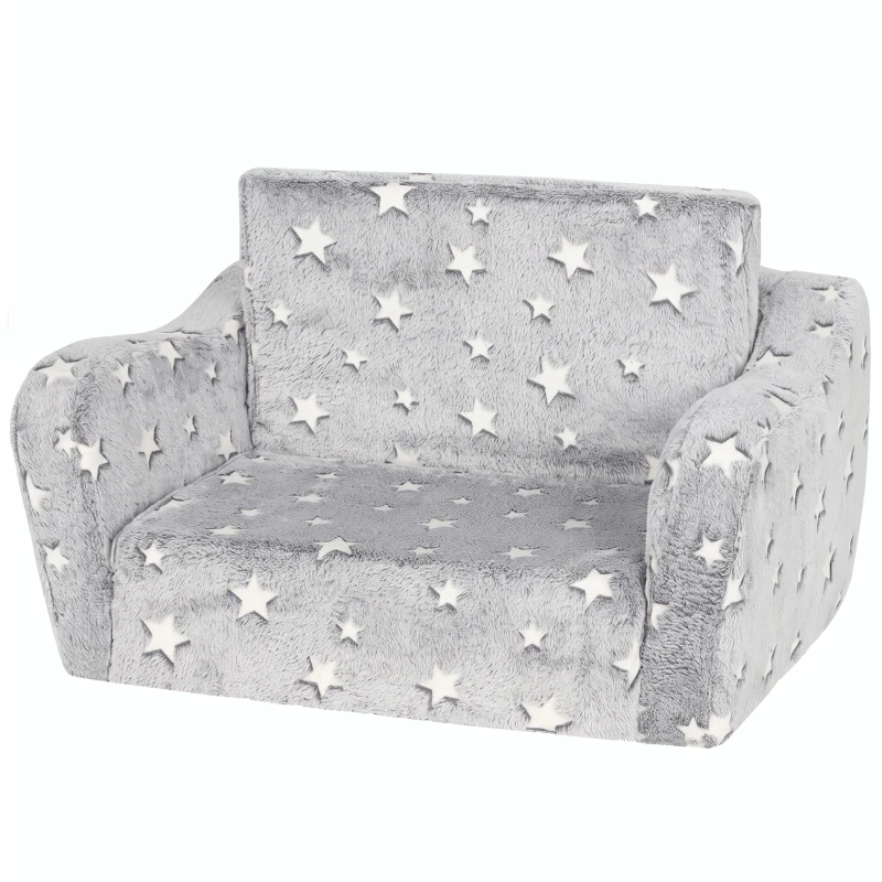 AIYAPLAY Canapé enfant 2 en 1, fauteuil pour enfant avec étoiles phosphorescentes, dépliable en méridienne, gris