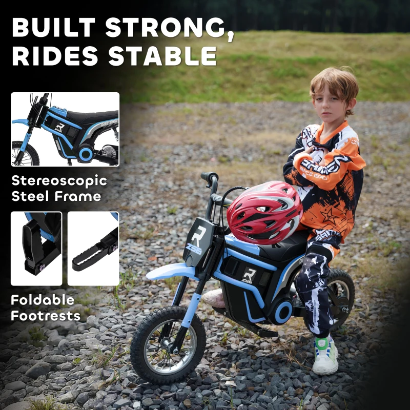 HOMCOM 24V Electric Motorbike 16km/h with Twist Grip Throttle, Enhanced Power and Extended Range - Blue