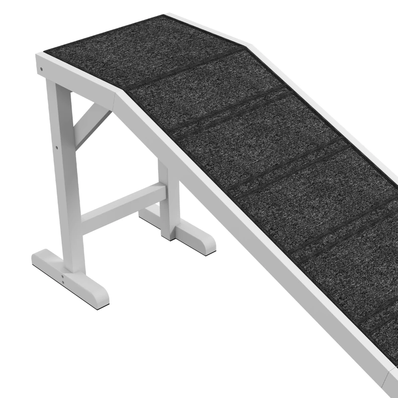 PawHut Pet Ramp for Dogs with Non-Slip Carpet and Top Platform - White & Grey