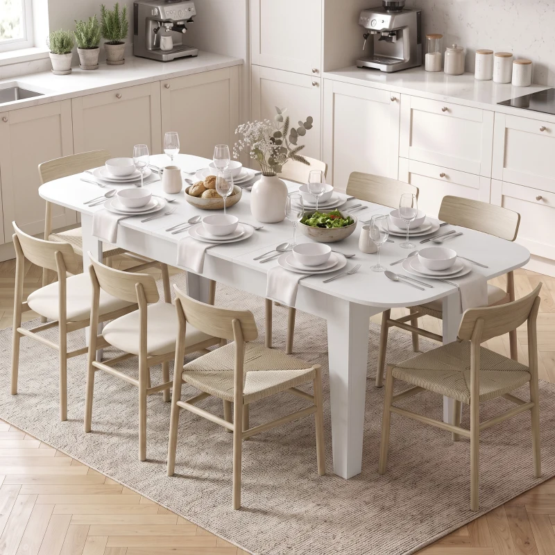HOMCOM Extendable Oval Dining Table for 4-6, Modern Expandable Kitchen Table, Round Edges, White