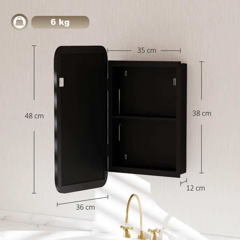HOMCOM Bathroom Medicine Mirror Cabinet, Bathroom Wall Cabinet with Storage, Magnetic Door and Adjustable Shelf, Black