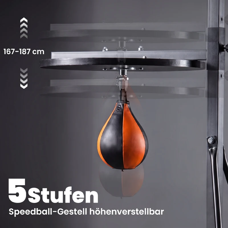 HOMCOM 2-in-1 Boxsackständer max. Tragkraft 100 kg, drehbar Boxsackhalterung aus Stahl mit 20kg Boxsack Punchingball, stehend höhenverstellbar Boxsackhalter, für Indoor Fitness Training, Schwarz