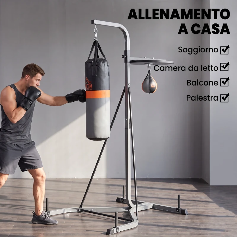 HOMCOM Stazione Multiuso Regolabile con Sacco da Boxe 20kg e Punching Ball per Allenamento Pugilato