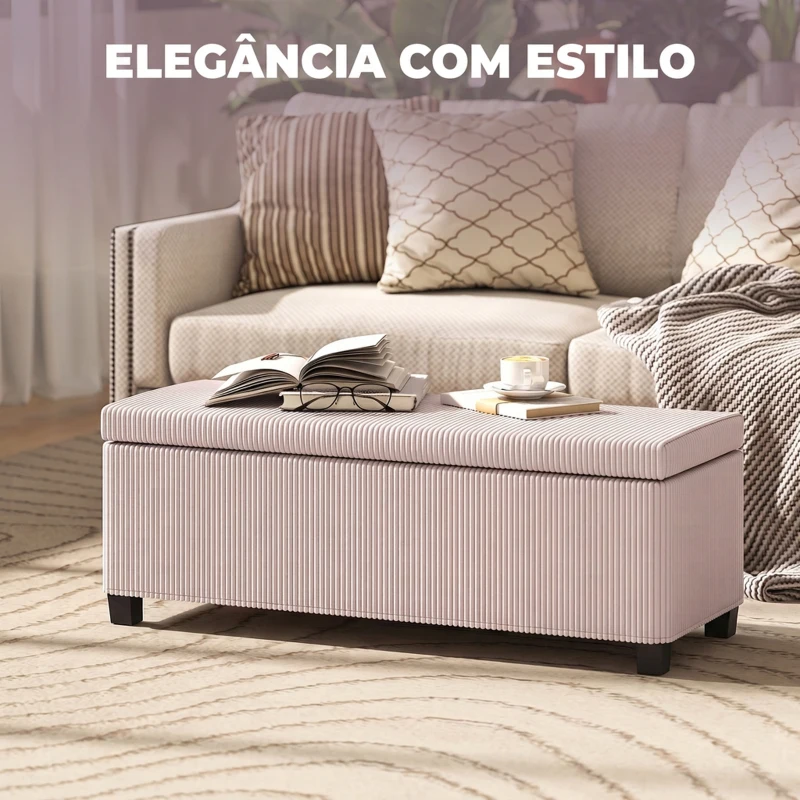 HOMCOM Banco com Arrumação 84 L 112x42x40 cm em Bombazina para Quarto e Sala Rosa