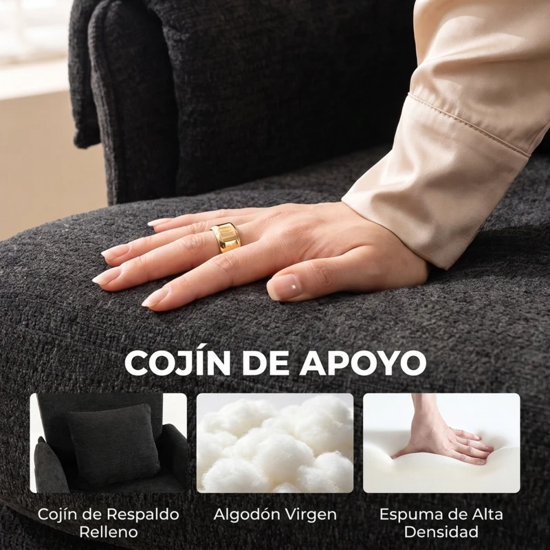 HOMCOM Sillón Relax Sofá Individual en Chenilla Butaca de Salón Moderna Asiento Ancho y Cojín Grueso Cojín Lumbar Negro