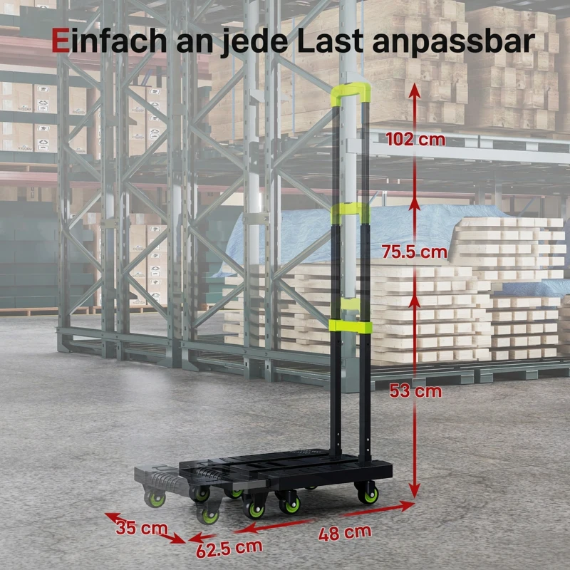 HOMCOM Opvouwbare steekwagen metalen transportwagen met wielen verstelbare greep 49 x 35 x 102 cm Groen