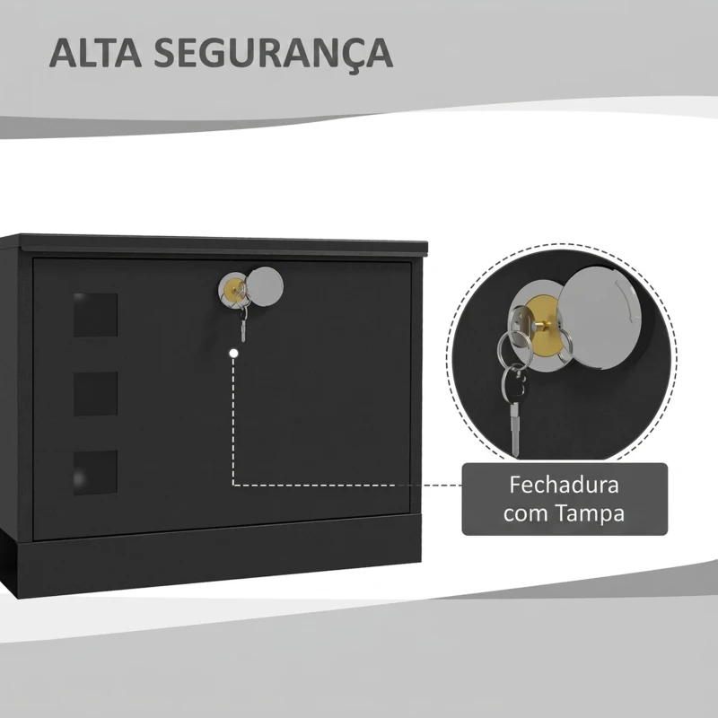 HOMCOM Caixa de Correio Exterior em Metal de Parede com Fechadura, 2 Chaves, Janelas de Visualização e Fecho Silencioso 36,5x11,5x29 cm Preto